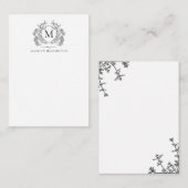 Classic Zwart Wit Bloemen  Crest Monogram Notitiekaartje (Voorkant / Achterkant)
