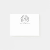 Classic Zwart Wit Bloemen Crest Monogram Post-it® Notes (Voorkant)