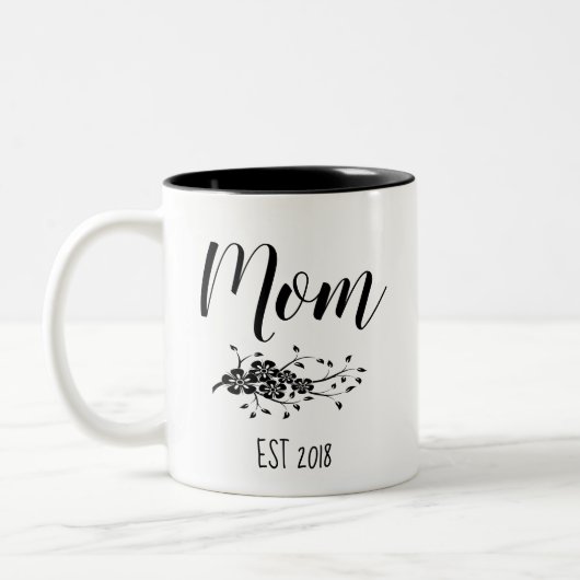 Classic Zwart Wit Bloemen Mom Mok (Links)