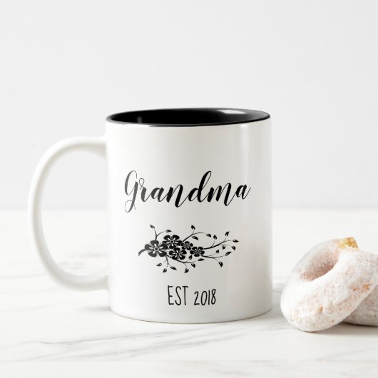 Classic Zwart Wit Bloemen Oma Mok (Met donut)