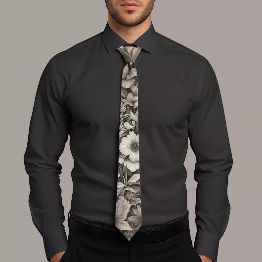 Classic Zwart-wit Bloemen Stropdas