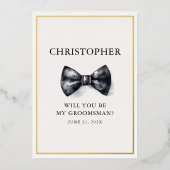 Classic Zwart-wit Bow Stropdas Groomsman Folie Uitnodiging (Voorkant)