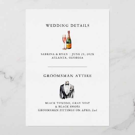 Classic Zwart-wit Bow Stropdas Groomsman Folie Uitnodiging (Achterkant)