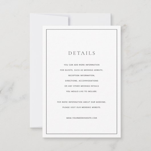 Classic zwart & wit bruiloft details Kaart (Voorkant)