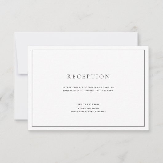 Classic Zwart & Wit Bruiloft Receptie Kaart (Voorkant)