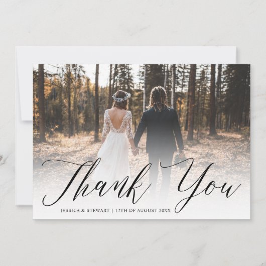 Classic zwart wit dank u 2 foto's bruiloft bedankkaart (Voorkant)