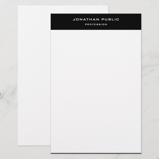Classic Zwart Wit Elegant Minimalistische Sjabloon Briefpapier (Voorkant / Achterkant)