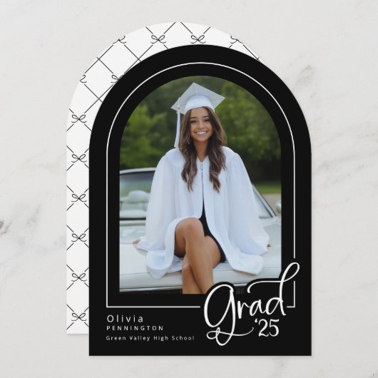 Classic Zwart Wit Foto 2025 Afstudeerder Aankondig Kaart (Voorkant / Achterkant)