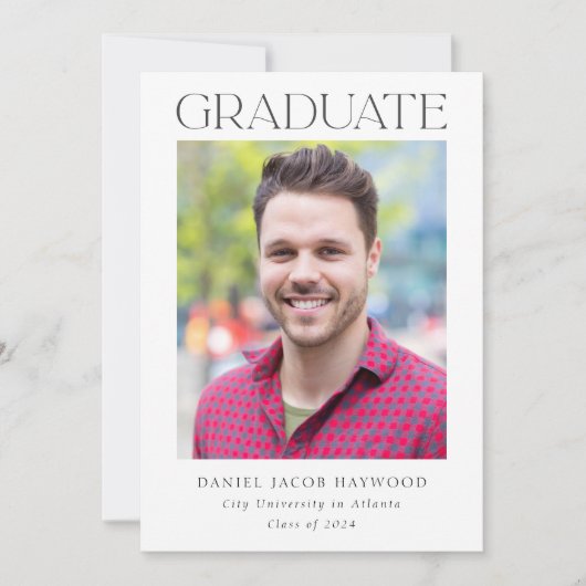 Classic Zwart Wit Foto Afstuderen Aankondiging (Voorkant)