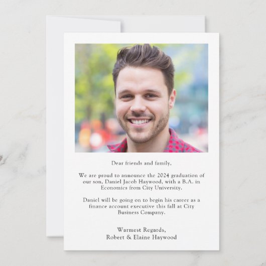 Classic Zwart Wit Foto Afstuderen Aankondiging (Achterkant)