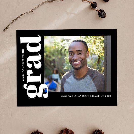 Classic Zwart Wit Foto Afstuderen Aankondigingskaart