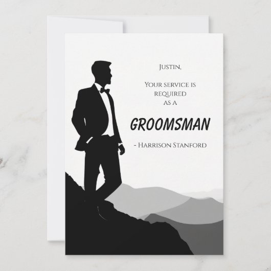 Classic Zwart & Wit Groomsman Voorstel Kaart (Voorkant)