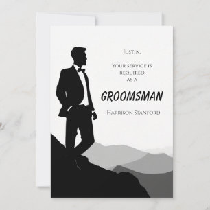 Classic Zwart & Wit Groomsman Voorstel Kaart