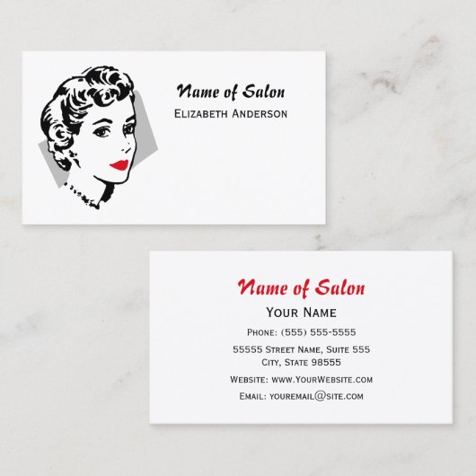 Classic Zwart Wit Haar Salon  Red Lips Visitekaartje (Voorkant / Achterkant)
