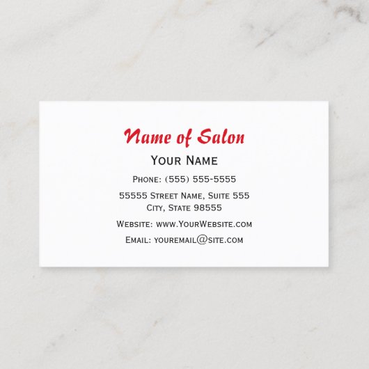 Classic Zwart Wit Haar Salon  Red Lips Visitekaartje (Achterkant)