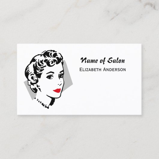 Classic Zwart Wit Haar Salon  Red Lips Visitekaartje (Voorkant)