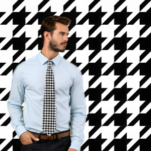 Classic Zwart-wit Houndstooth Check Stropdas