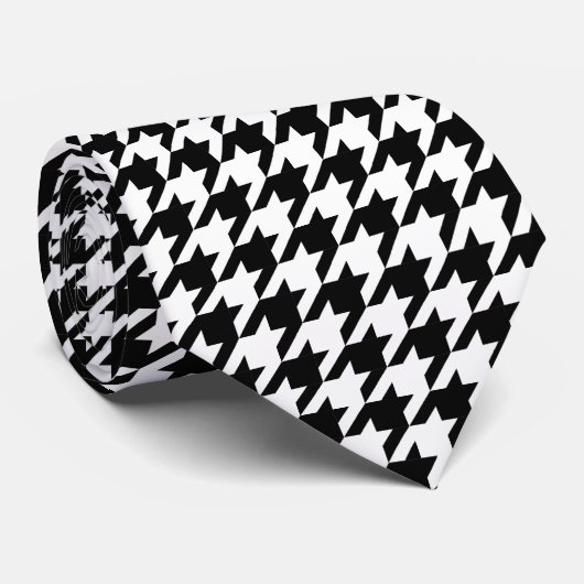 Classic Zwart-wit Houndstooth Check Stropdas (Opgerold)
