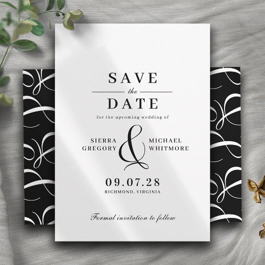 Classic Zwart-wit Moderne  Typografie Save The Date