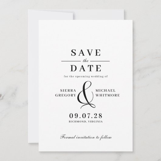 Classic Zwart-wit Moderne  Typografie Save The Date (Voorkant)