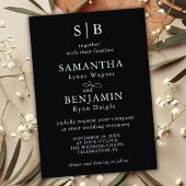 Classic Zwart-wit Monogram Initialen Bruiloft Kaart