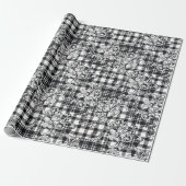 Classic Zwart-wit Ornamenten Houndstooth Cadeaupapier (Uitgerold)
