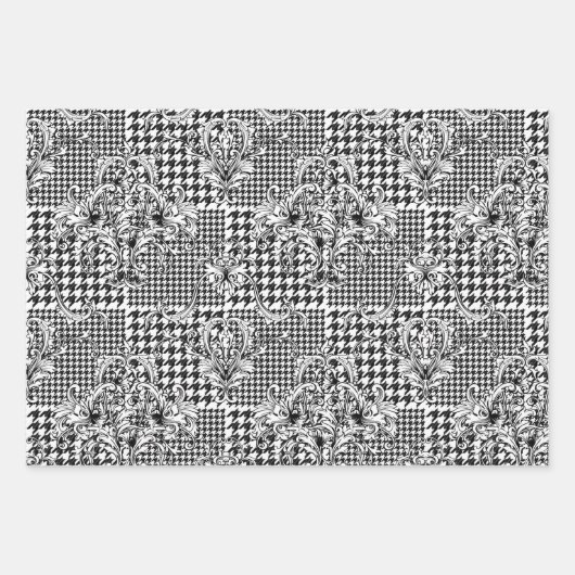 Classic Zwart-wit Ornamenten Houndstooth Inpakpapier Vel (Voorkant 3)