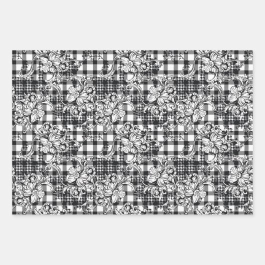 Classic Zwart-wit Ornamenten Houndstooth Inpakpapier Vel (Voorkant)