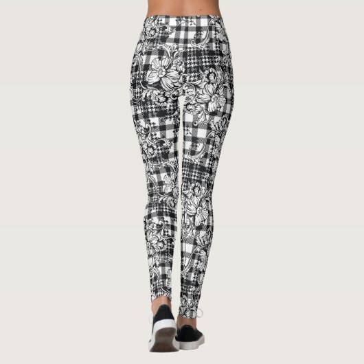 Classic Zwart-wit Ornamenten Houndstooth Leggings (Achterkant)