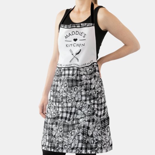 Classic Zwart-wit Ornamenten Houndstooth Schort (Insitu)