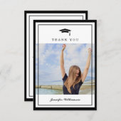 Classic Zwart & Wit Script Afstuderen Foto Bedankkaart (Voorkant / Achterkant)