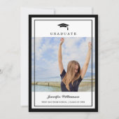 Classic Zwart & Wit Script Afstuderen Twee Foto Kaart (Voorkant)