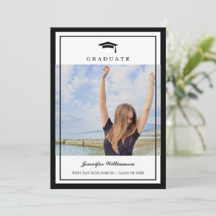 Classic Zwart & Wit Script Afstuderen Twee Foto Kaart