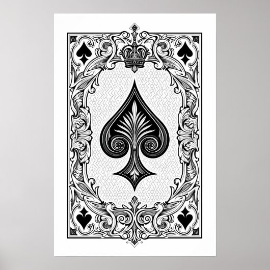 Classic Zwart & Wit Spelen Kaart Wall Art Poster (Voorkant)