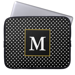 Classic Zwart-wit Stippen Patroon Monogram Laptop Sleeve