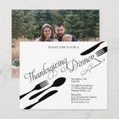 Classic Zwart-wit Thanksgiving Diner Party Kaart (Voorkant / Achterkant)