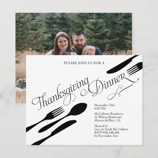 Classic Zwart-wit Thanksgiving Diner Party Kaart (Voorkant / Achterkant)