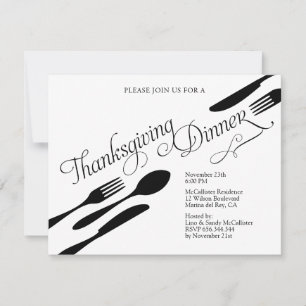 Classic Zwart-wit Thanksgiving Diner Party Kaart
