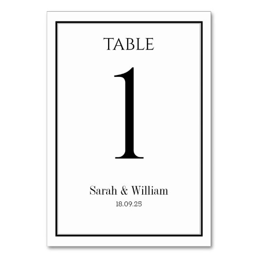 Classic Zwart & Wit Trouwtafel Nummer Kaart (Voorkant)