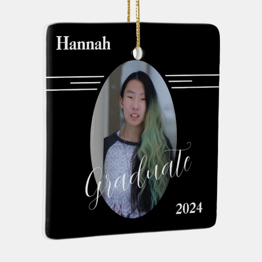 Classic Zwart-wit Twee foto Afstuderen Keramisch Ornament (Rechts)