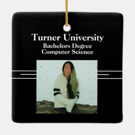 Classic Zwart-wit Twee foto Afstuderen Keramisch Ornament (Achterkant)