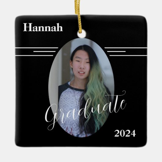 Classic Zwart-wit Twee foto Afstuderen Keramisch Ornament (Voorkant)