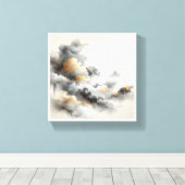 Classical Chinese Ink Wash Clouds - Elegant Grey a Canvas Afdruk (Insitu (Houten vloer))