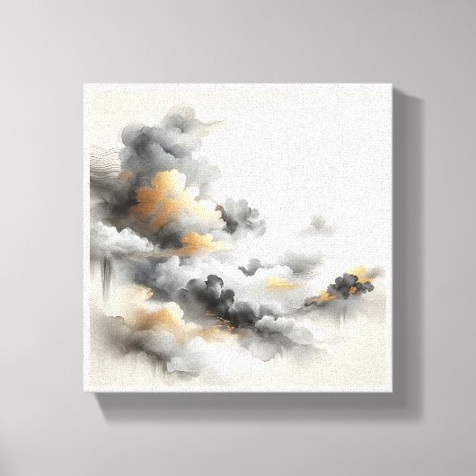 Classical Chinese Ink Wash Clouds - Elegant Grey a Canvas Afdruk (Voorkant)