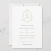Classical Floral Crest Elegant Wedding Invitation Kaart (Voorkant)