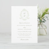 Classical Floral Crest Elegant Wedding Invitation Kaart (Staand voorkant)
