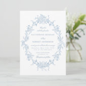 Classical Floral Crest Elegant Wedding Invitation Kaart (Staand voorkant)