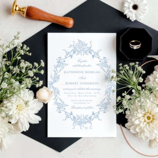 Classical Floral Crest Elegant Wedding Invitation Kaart