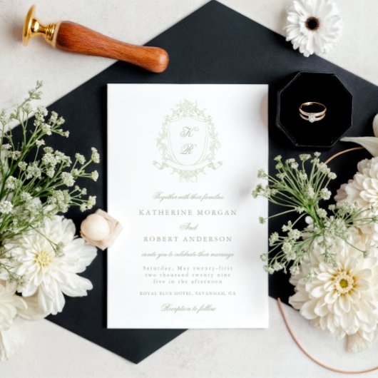 Classical Floral Crest Elegant Wedding Invitation Kaart