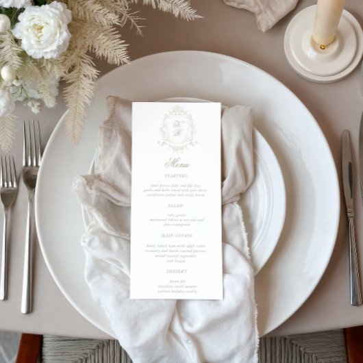 Classical Floral Crest Wedding Dinner Menu Kaart